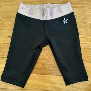 New no Tags Rebel Athletics YXS Black with Rose Trim Capris